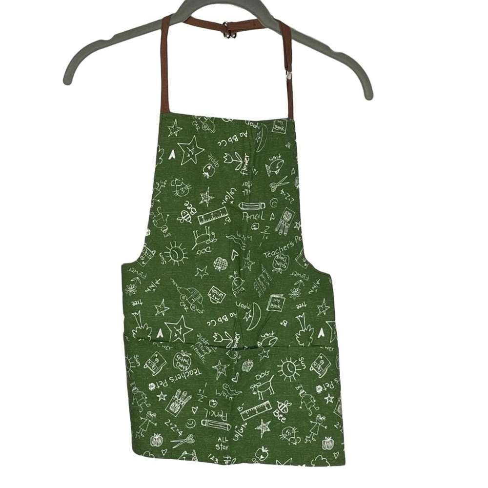 Green Chalk board print unisex Kids  apron, cooking art.  OS